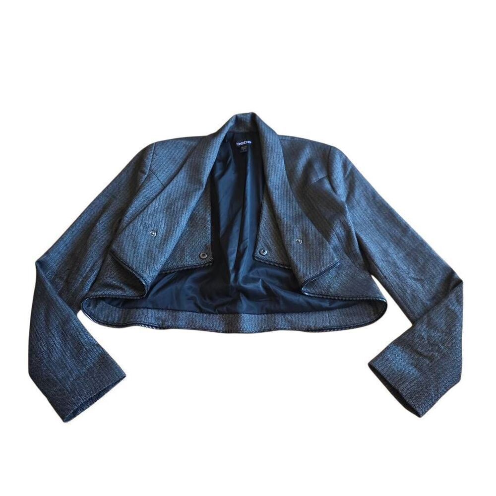 Bebe womens Sz 2 heathered black gray crop blazer jacket